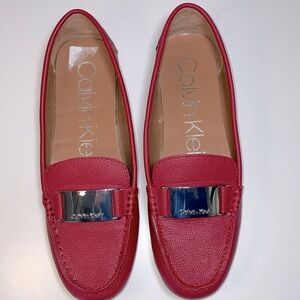 Calvin Klein Red Pebbled Vegan Leather Loafers Size 9